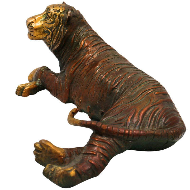 Brass Tigress Sculpture, Royal Bengal Tigress Idol, Panthera Tigress Murti, Peetal Jungle King Statue, Vyaghra Figurine , Gold, 4 Inch, 1 Piece