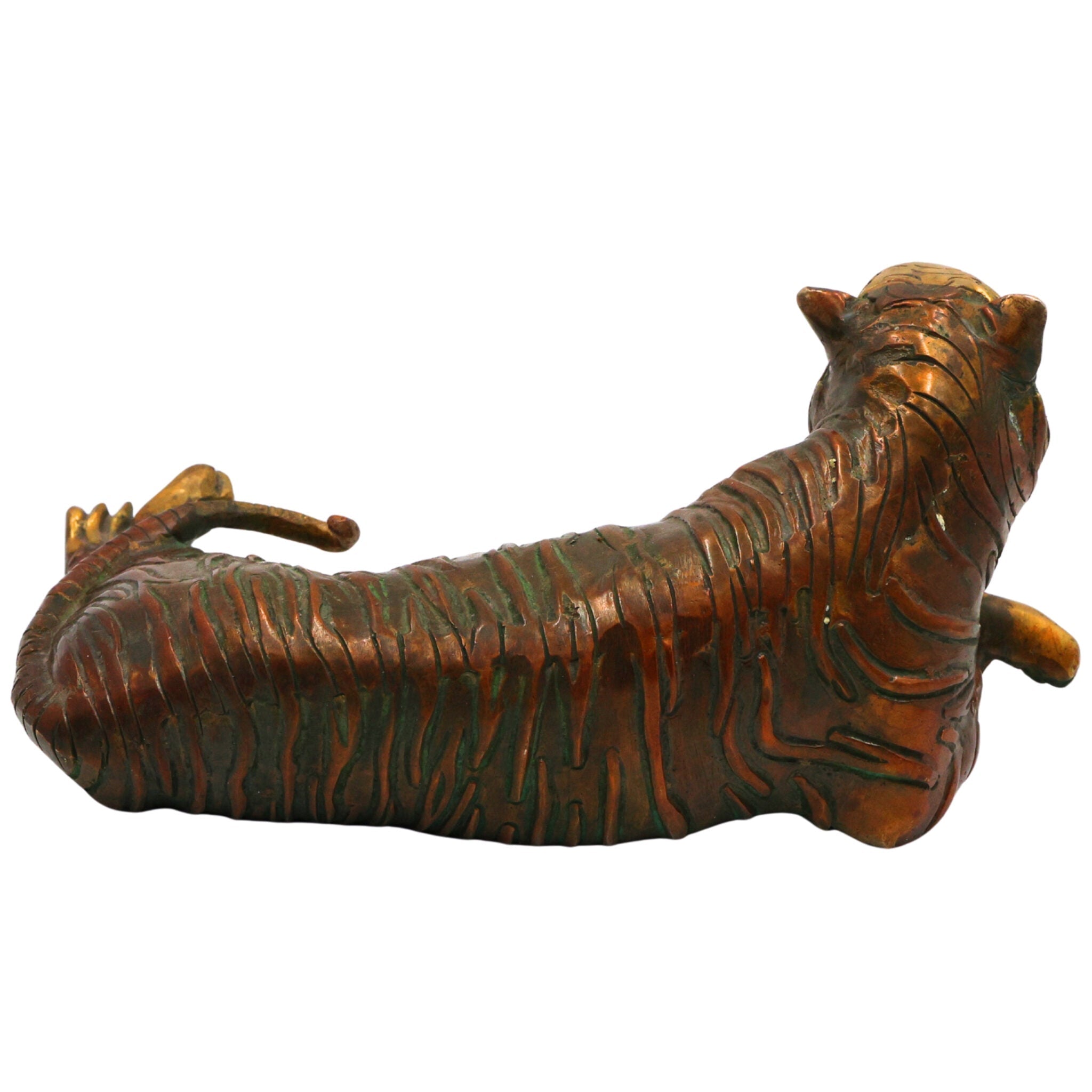 Brass Tigress Sculpture, Royal Bengal Tigress Idol, Panthera Tigress Murti, Peetal Jungle King Statue, Vyaghra Figurine , Gold, 4 Inch, 1 Piece