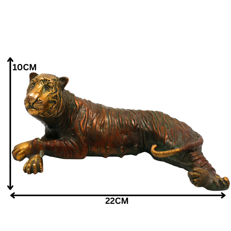 Brass Tigress Sculpture, Royal Bengal Tigress Idol, Panthera Tigress Murti, Peetal Jungle King Statue, Vyaghra Figurine , Gold, 4 Inch, 1 Piece