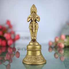 Brass Hanuman Bell, Ghanti, Anjenaya gante for Pooja, Aarti & Home Decor, Gold, 7 Inch, 1 Piece
