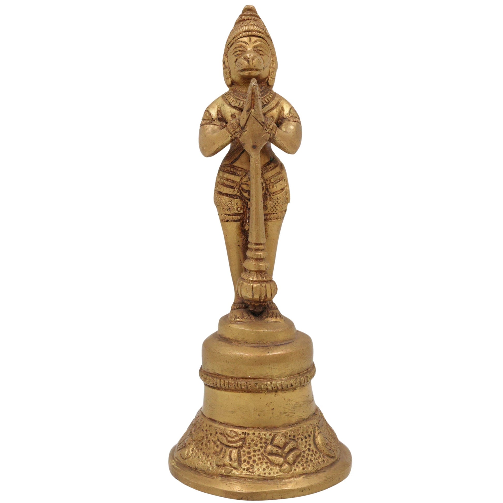 Brass Hanuman Bell, Ghanti, Anjenaya gante for Pooja, Aarti & Home Decor, Gold, 7 Inch, 1 Piece