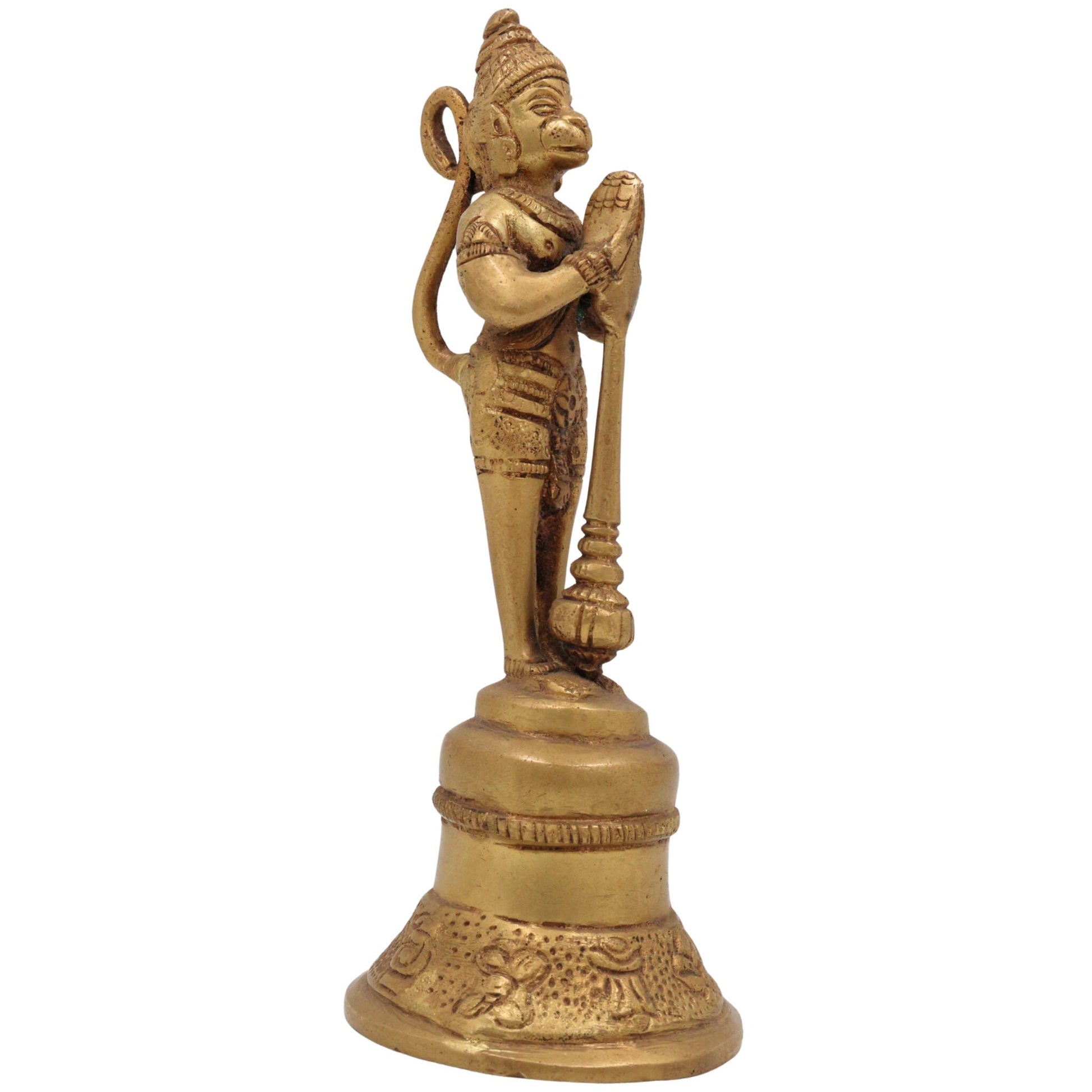 Brass Hanuman Bell, Ghanti, Anjenaya gante for Pooja, Aarti & Home Decor, Gold, 7 Inch, 1 Piece