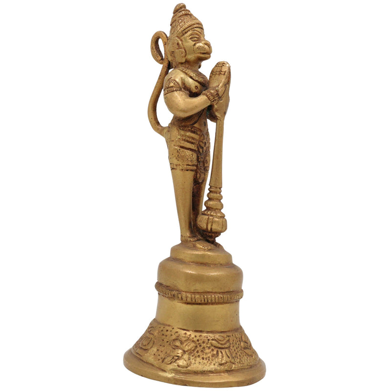 Brass Hanuman Bell, Ghanti, Anjenaya gante for Pooja, Aarti & Home Decor, Gold, 7 Inch, 1 Piece