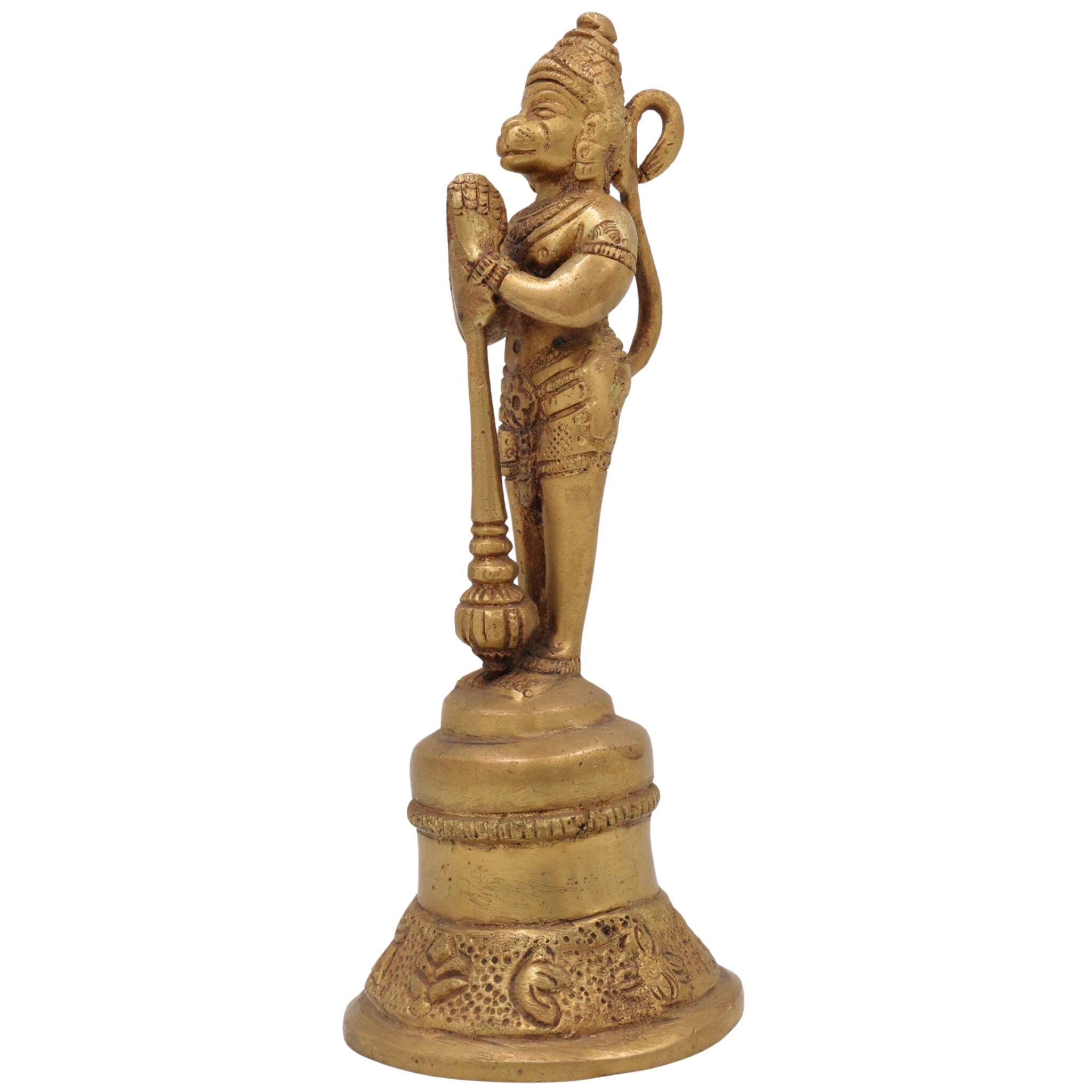 Brass Hanuman Bell, Ghanti, Anjenaya gante for Pooja, Aarti & Home Decor, Gold, 7 Inch, 1 Piece