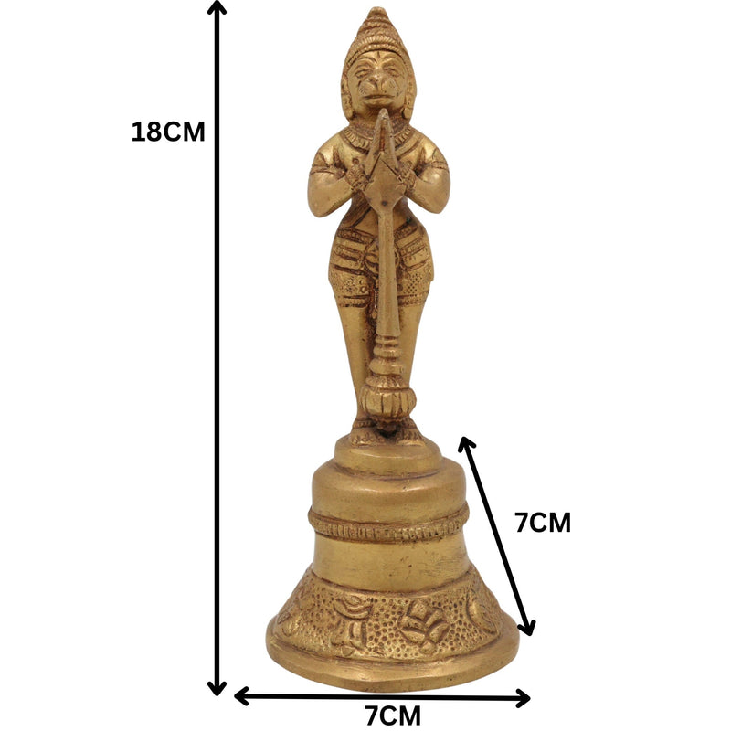 Brass Hanuman Bell, Ghanti, Anjenaya gante for Pooja, Aarti & Home Decor, Gold, 7 Inch, 1 Piece