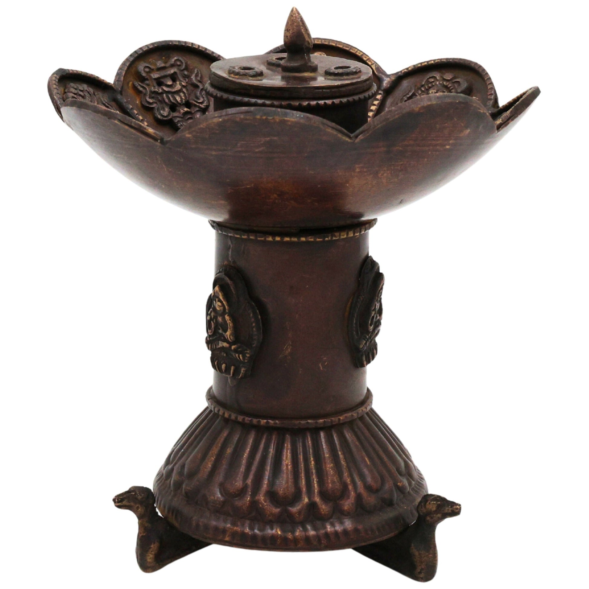 Brass Premium Doopadani | Peetal Dhoop Dani | Pittal Sambrani Holder | Handcrafted Puja Dhoop Burner for Home Temple & Aarti, Brown, 6 Inch, 1 Piece