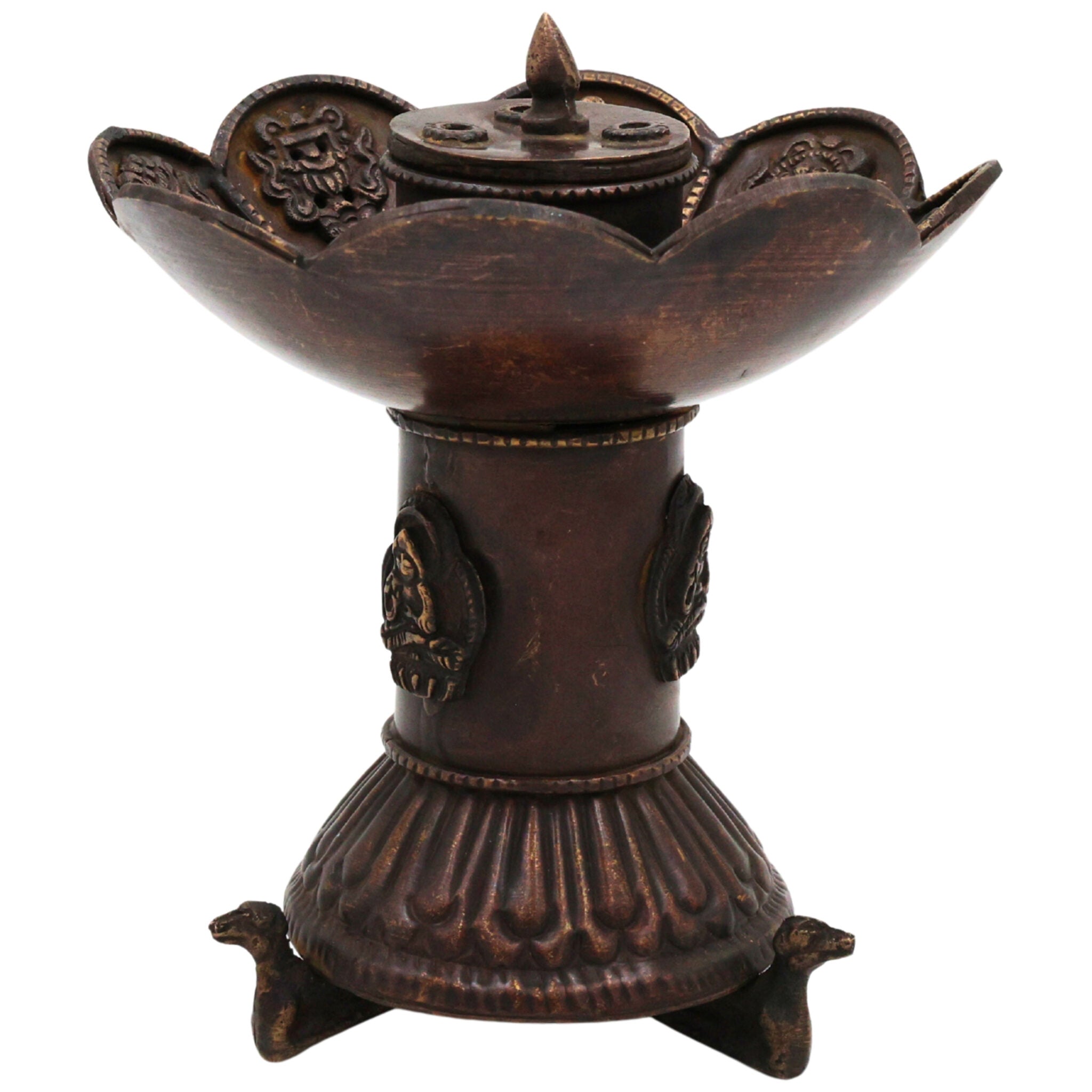Brass Premium Doopadani | Peetal Dhoop Dani | Pittal Sambrani Holder | Handcrafted Puja Dhoop Burner for Home Temple & Aarti, Brown, 6 Inch, 1 Piece