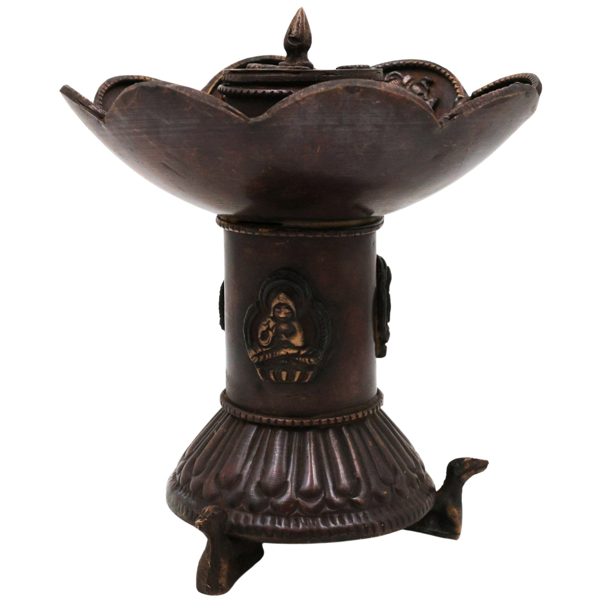 Brass Premium Doopadani | Peetal Dhoop Dani | Pittal Sambrani Holder | Handcrafted Puja Dhoop Burner for Home Temple & Aarti, Brown, 6 Inch, 1 Piece