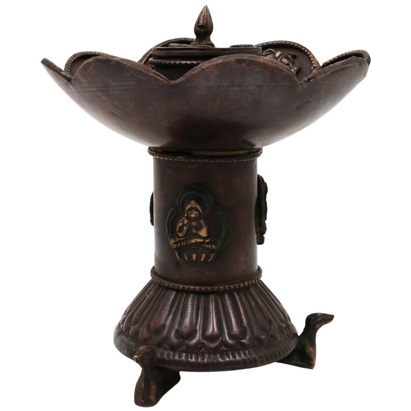 Brass Premium Doopadani | Peetal Dhoop Dani | Pittal Sambrani Holder | Handcrafted Puja Dhoop Burner for Home Temple & Aarti, Brown, 6 Inch, 1 Piece