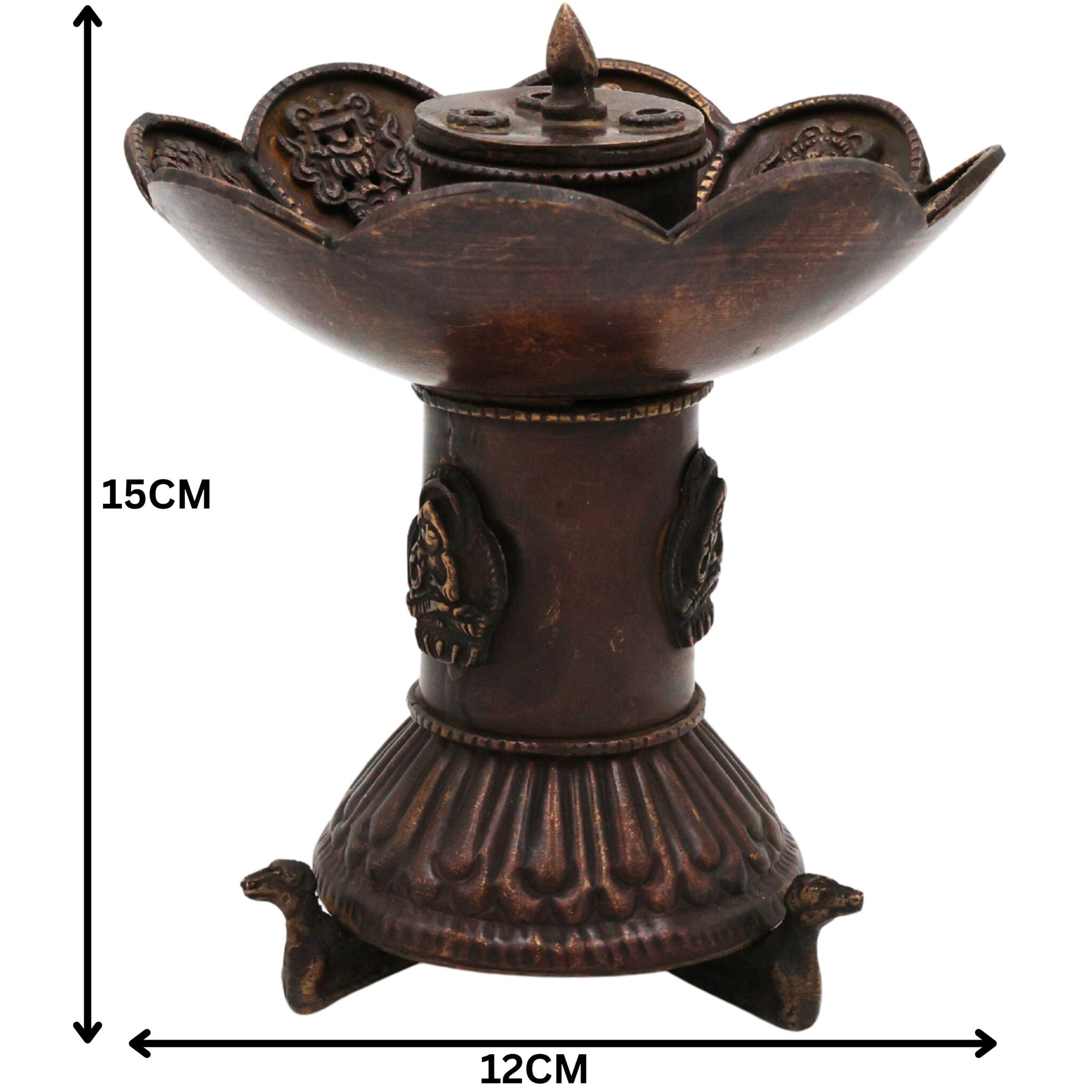 Brass Premium Doopadani | Peetal Dhoop Dani | Pittal Sambrani Holder | Handcrafted Puja Dhoop Burner for Home Temple & Aarti, Brown, 6 Inch, 1 Piece