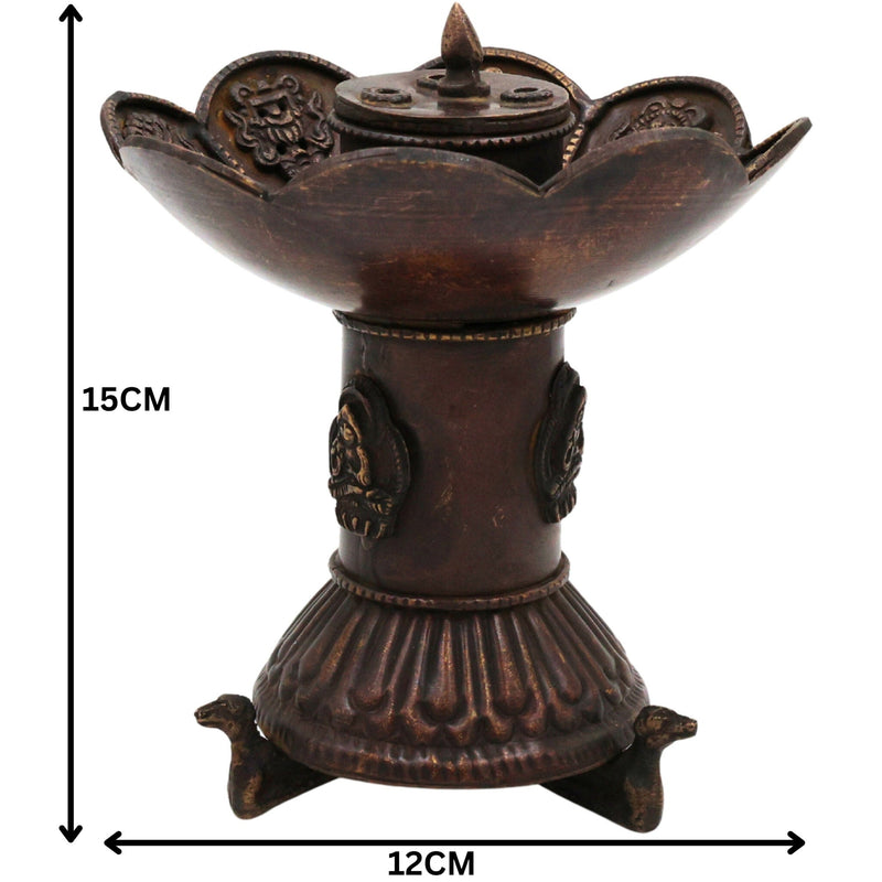 Brass Premium Doopadani | Peetal Dhoop Dani | Pittal Sambrani Holder | Handcrafted Puja Dhoop Burner for Home Temple & Aarti, Brown, 6 Inch, 1 Piece