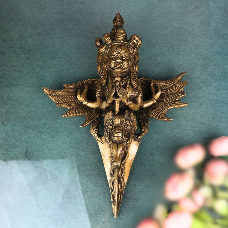 Brass Phurba Vajra Idol | Tibetan Dorje Kila Dagger | Vajrakilaya Buddhist Ritual Statue | Tantric Vajra Kila for Pooja & Home Decor, Gold, 10.5 Inch, 1 Piece