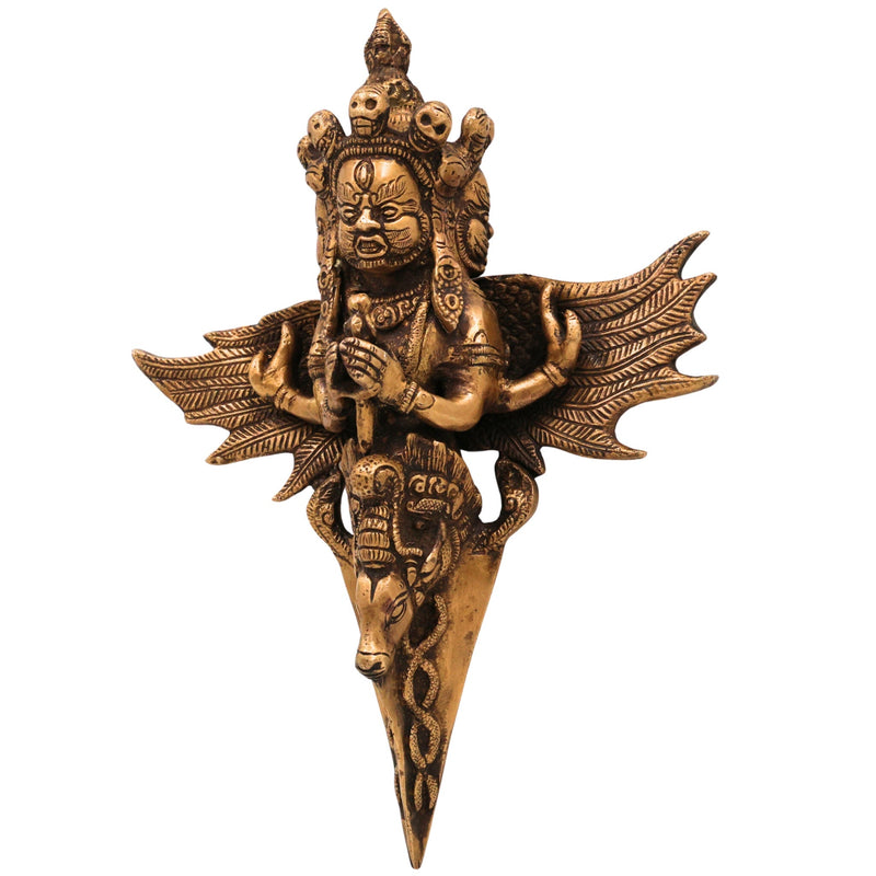 Brass Phurba Vajra Idol | Tibetan Dorje Kila Dagger | Vajrakilaya Buddhist Ritual Statue | Tantric Vajra Kila for Pooja & Home Decor, Gold, 10.5 Inch, 1 Piece