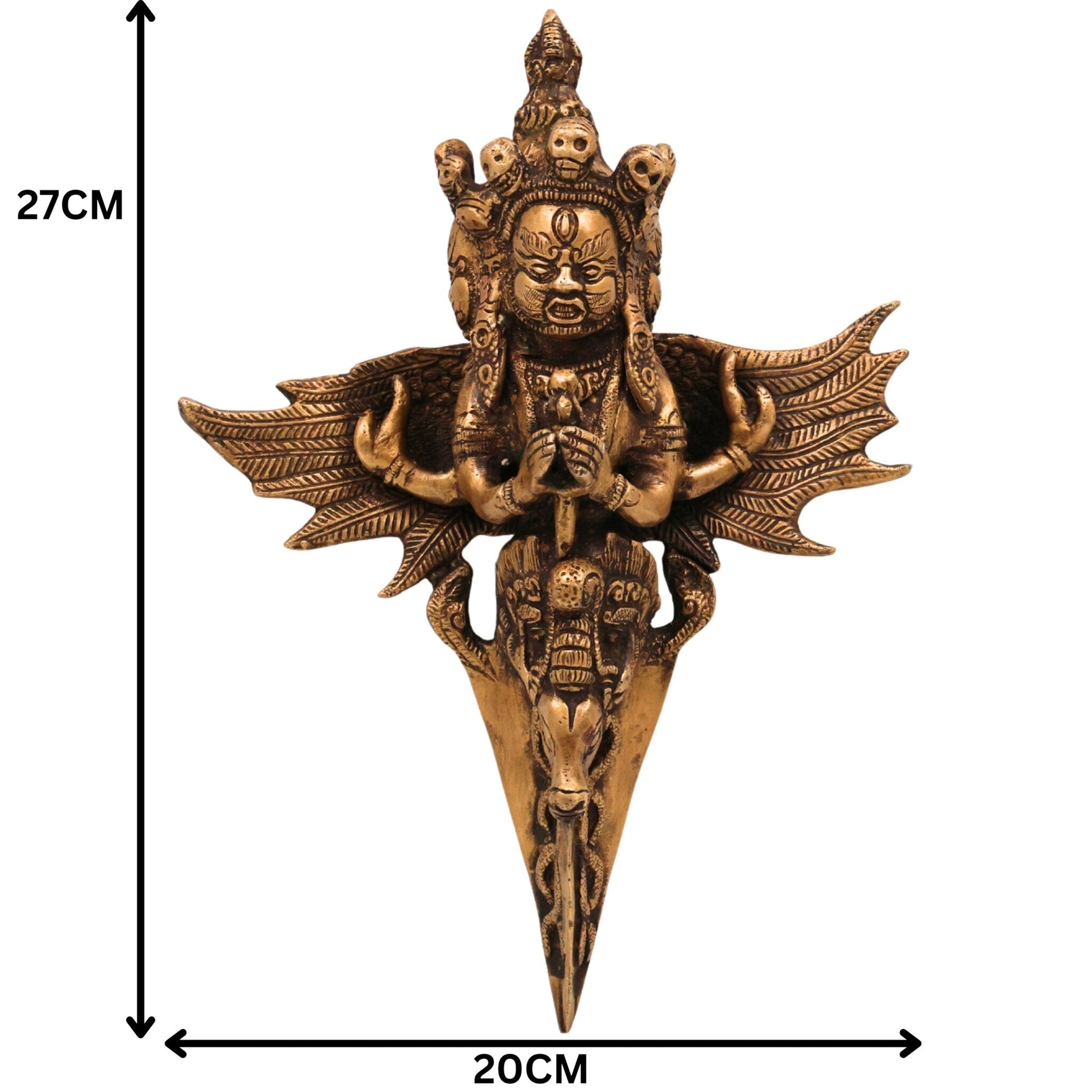 Brass Phurba Vajra Idol | Tibetan Dorje Kila Dagger | Vajrakilaya Buddhist Ritual Statue | Tantric Vajra Kila for Pooja & Home Decor, Gold, 10.5 Inch, 1 Piece
