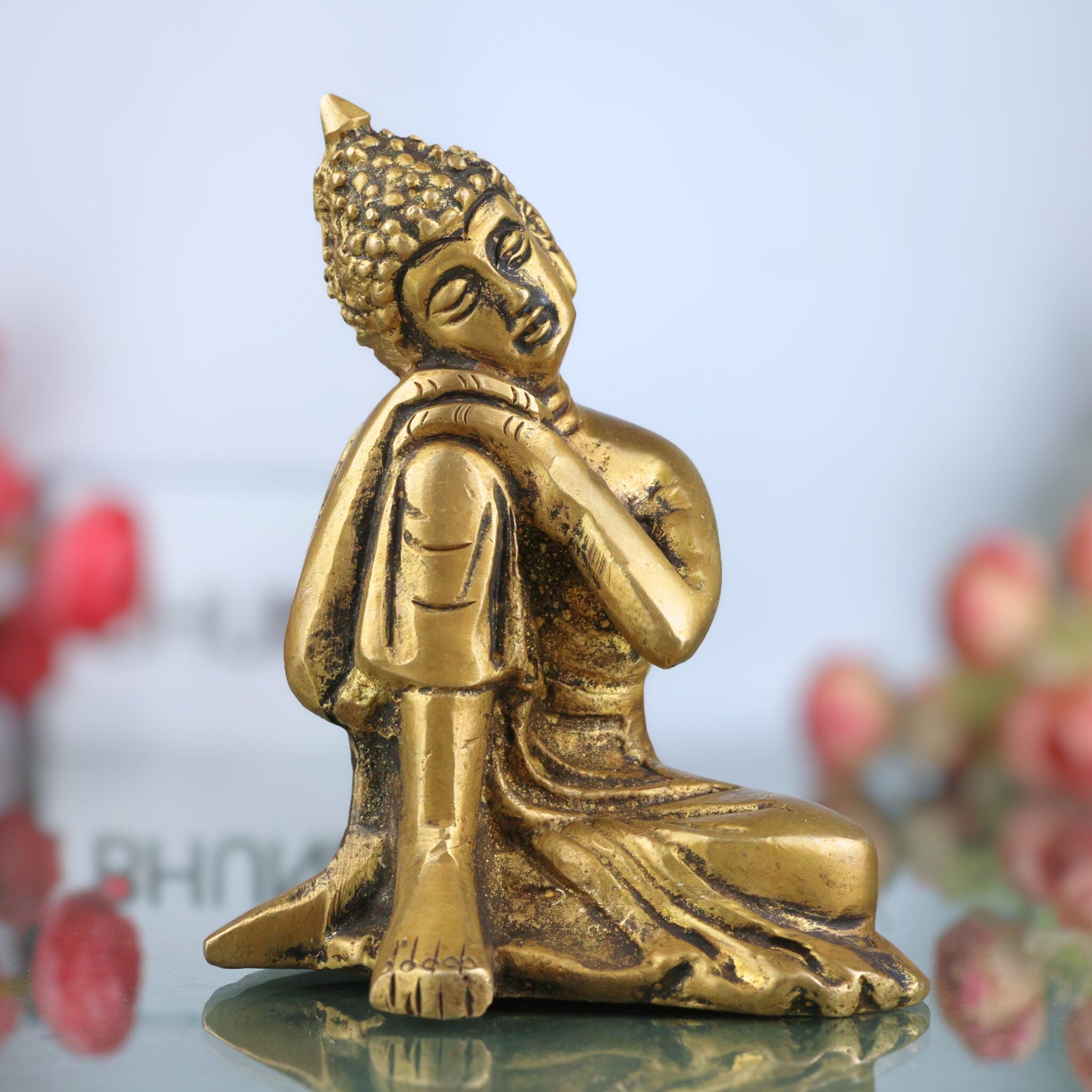 Brass Handcrafted Buddha Idol | Peetal Gautama Shakyamuni Statue for Home Decor, Pooja & Meditation | Siddhartha Tathagata Murti | Ashtadhatu Buddha Vigraha | Spiritual Gift, Gold, 4 Inch, 1 Piece