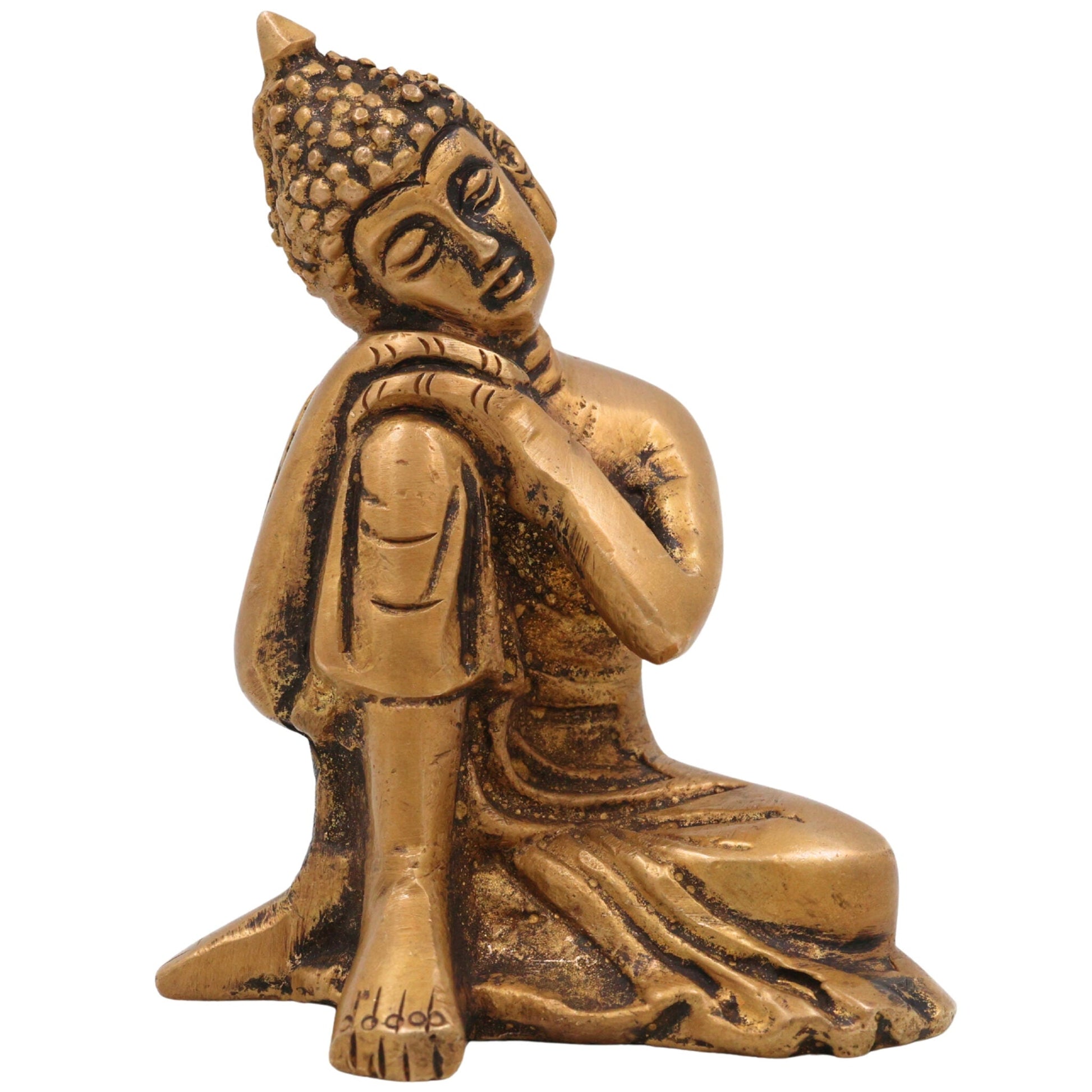 Brass Handcrafted Buddha Idol | Peetal Gautama Shakyamuni Statue for Home Decor, Pooja & Meditation | Siddhartha Tathagata Murti | Ashtadhatu Buddha Vigraha | Spiritual Gift, Gold, 4 Inch, 1 Piece