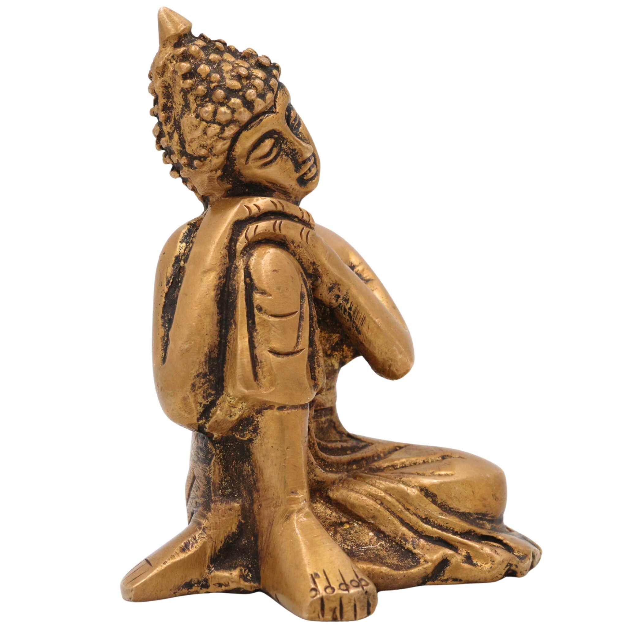 Brass Handcrafted Buddha Idol | Peetal Gautama Shakyamuni Statue for Home Decor, Pooja & Meditation | Siddhartha Tathagata Murti | Ashtadhatu Buddha Vigraha | Spiritual Gift, Gold, 4 Inch, 1 Piece