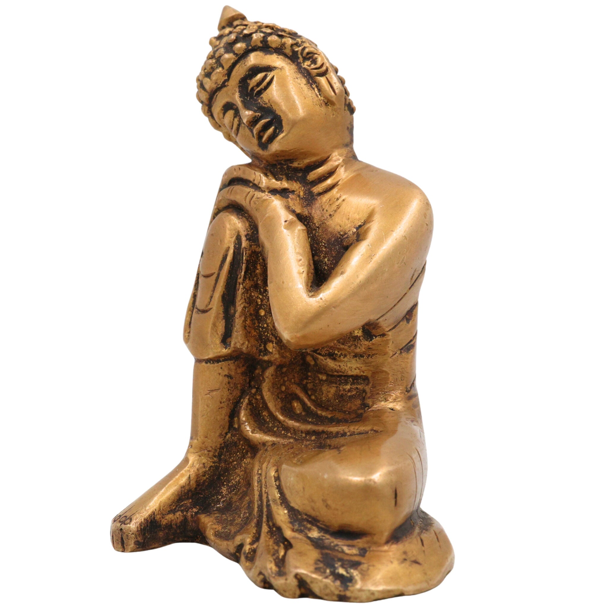 Brass Handcrafted Buddha Idol | Peetal Gautama Shakyamuni Statue for Home Decor, Pooja & Meditation | Siddhartha Tathagata Murti | Ashtadhatu Buddha Vigraha | Spiritual Gift, Gold, 4 Inch, 1 Piece