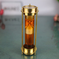 Brass Sand Timer With Compass | Peetal Hourglass | Pittal Decorative Handcrafted Sand Clock, Gold, 7 Inch, 1 Piece