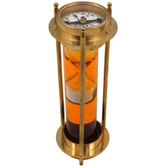 Brass Sand Timer With Compass | Peetal Hourglass | Pittal Decorative Handcrafted Sand Clock, Gold, 7 Inch, 1 Piece