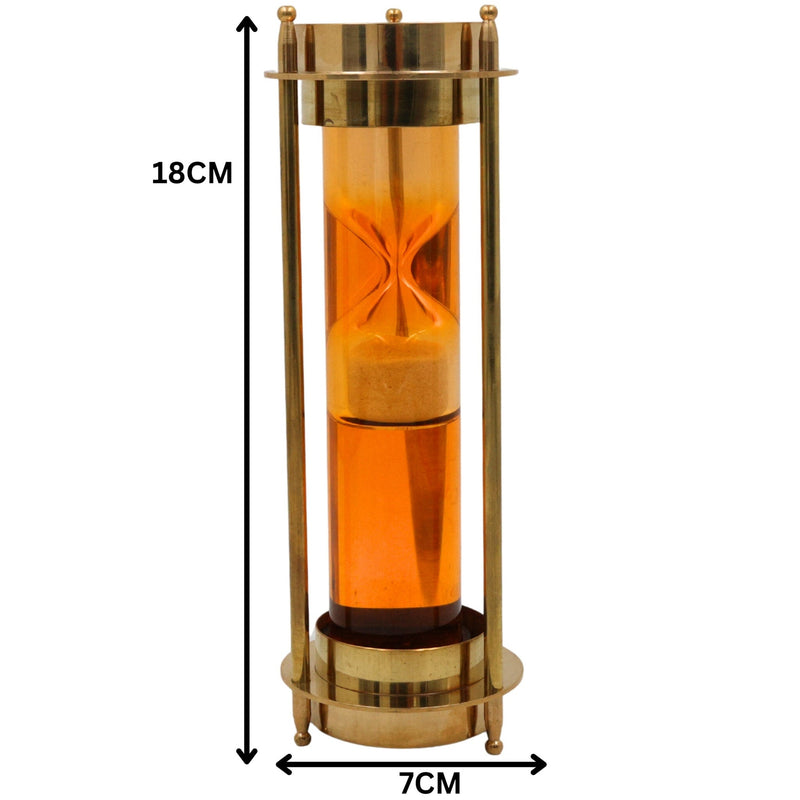 Brass Sand Timer With Compass | Peetal Hourglass | Pittal Decorative Handcrafted Sand Clock, Gold, 7 Inch, 1 Piece