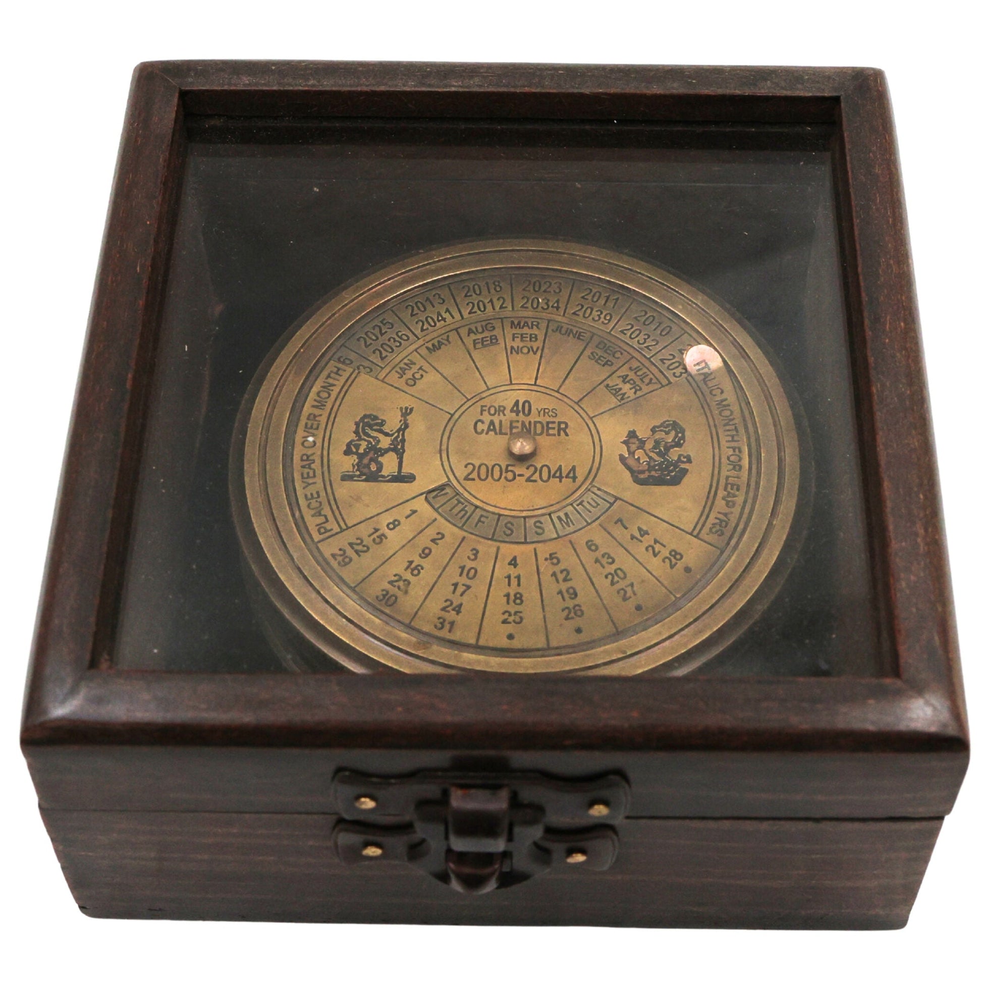 Brass Compass With 40 yrs Calendar And World Timer – Peetal Nautical Sundial, Pocket Perpetual Calendar for Home, Office, Rituals & Collectors, Brown, 2 Inch, 1 Piece