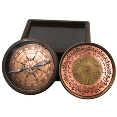 Brass Compass With 40 yrs Calendar And World Timer – Peetal Nautical Sundial, Pocket Perpetual Calendar for Home, Office, Rituals & Collectors, Brown, 2 Inch, 1 Piece