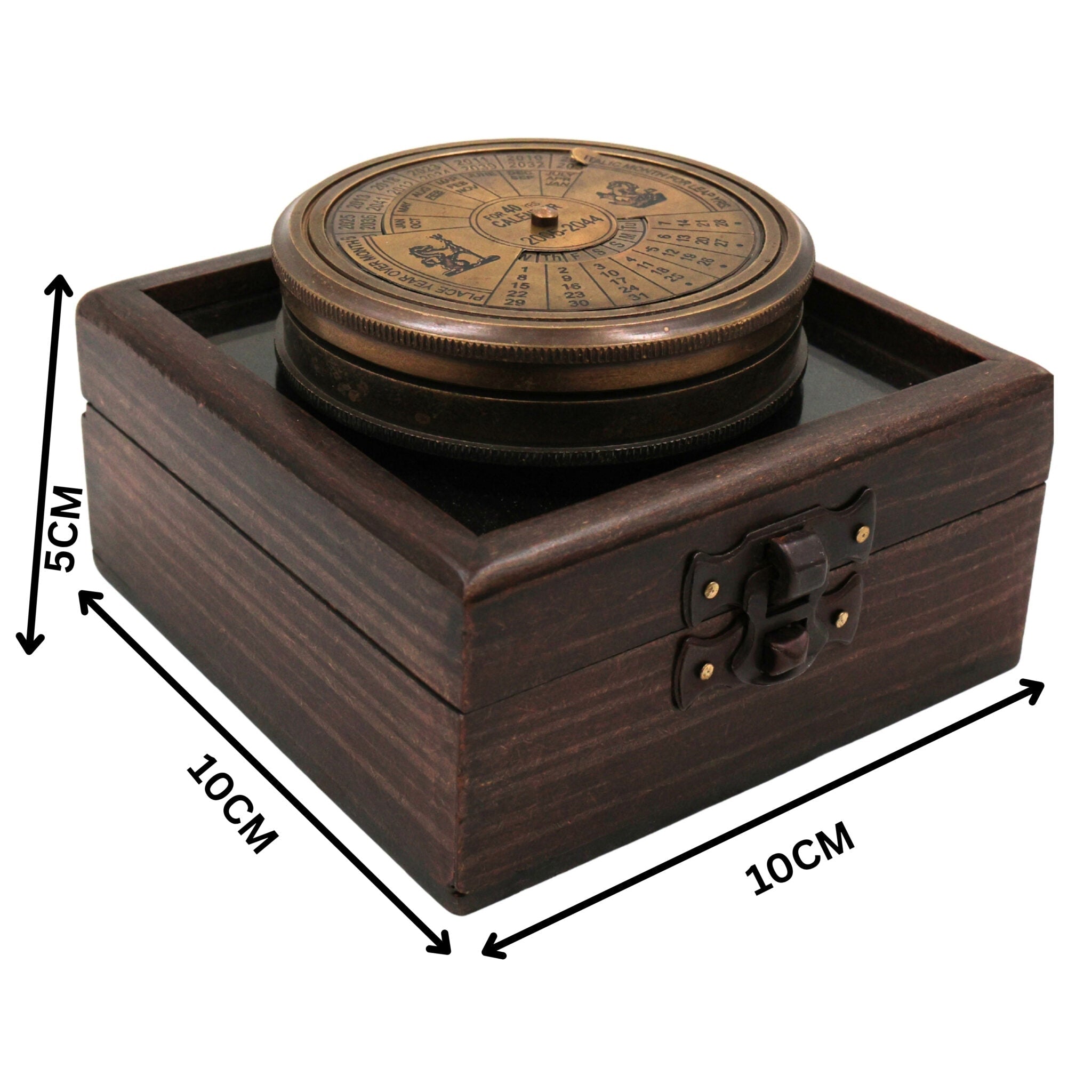 Brass Compass With 40 yrs Calendar And World Timer – Peetal Nautical Sundial, Pocket Perpetual Calendar for Home, Office, Rituals & Collectors, Brown, 2 Inch, 1 Piece