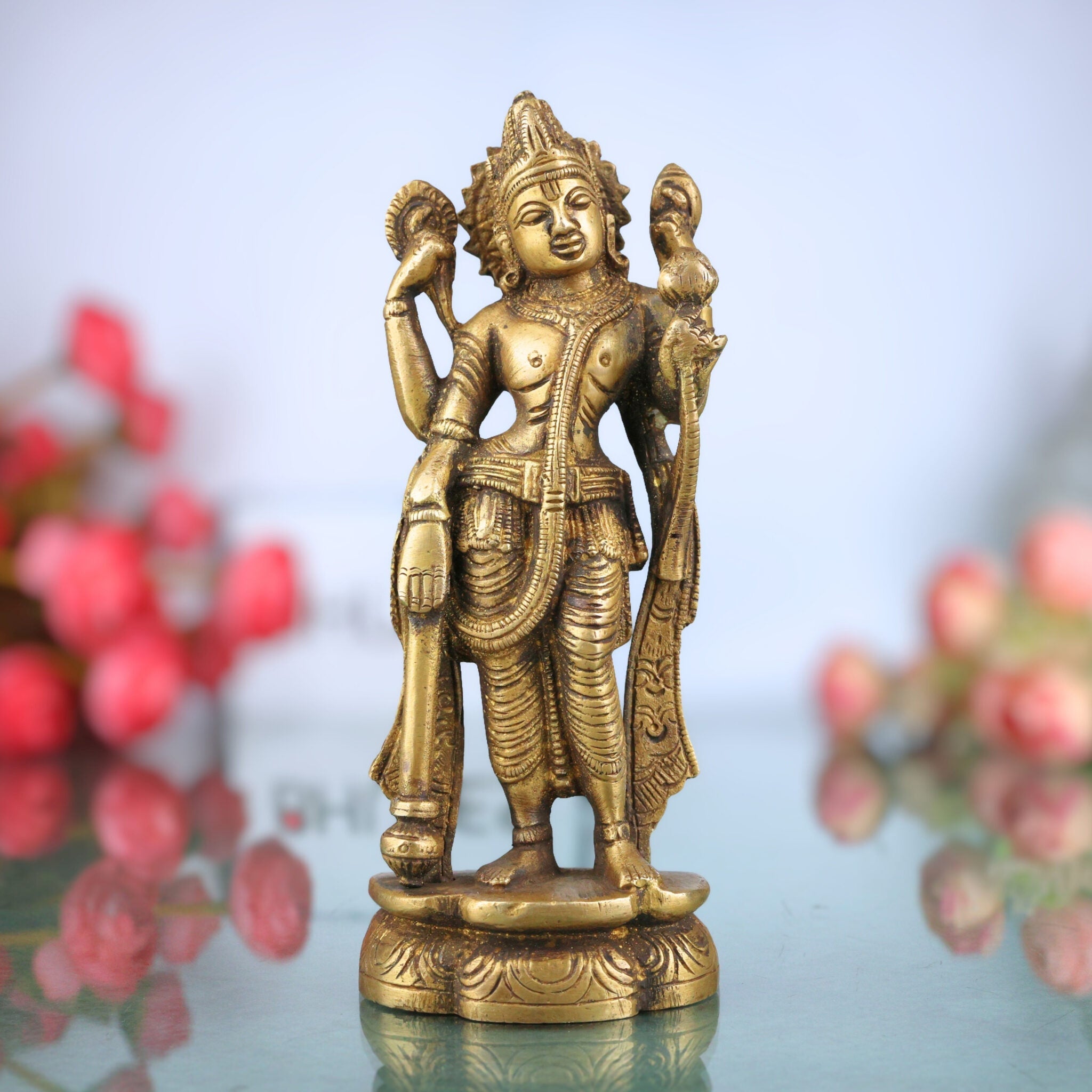 Brass Vishnu Idol | Narayana Murti | Govinda Moorti | Keshava Pratima | Handcrafted Pooja Statue for Home Decor & Gifts, Gold, 5.5 Inch, 1 Piece
