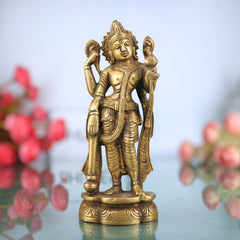 Brass Vishnu Idol | Narayana Murti | Govinda Moorti | Keshava Pratima | Handcrafted Pooja Statue for Home Decor & Gifts, Gold, 5.5 Inch, 1 Piece