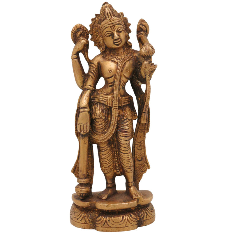Brass Vishnu Idol | Narayana Murti | Govinda Moorti | Keshava Pratima | Handcrafted Pooja Statue for Home Decor & Gifts, Gold, 5.5 Inch, 1 Piece