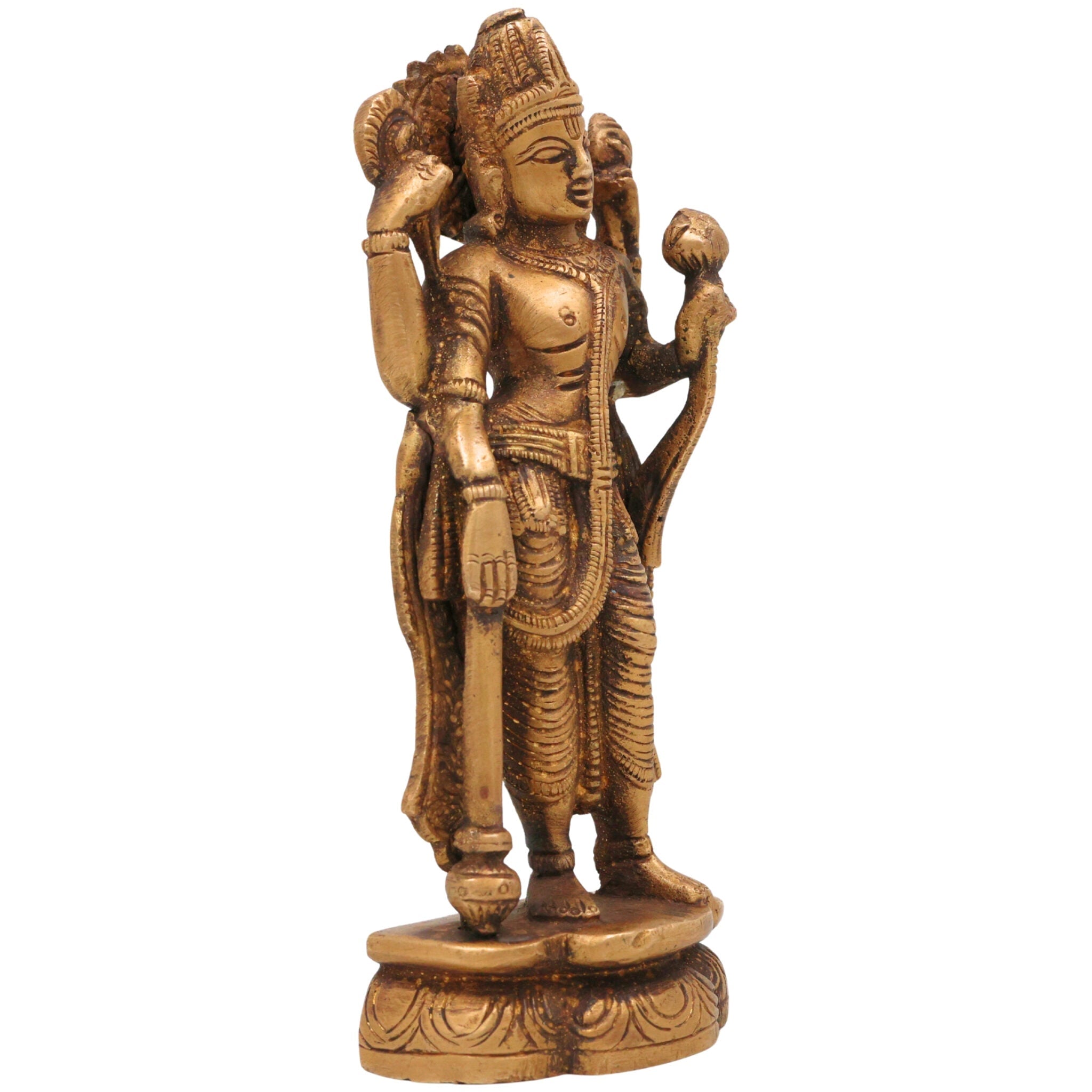 Brass Vishnu Idol | Narayana Murti | Govinda Moorti | Keshava Pratima | Handcrafted Pooja Statue for Home Decor & Gifts, Gold, 5.5 Inch, 1 Piece