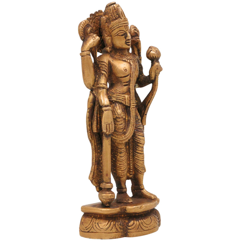 Brass Vishnu Idol | Narayana Murti | Govinda Moorti | Keshava Pratima | Handcrafted Pooja Statue for Home Decor & Gifts, Gold, 5.5 Inch, 1 Piece