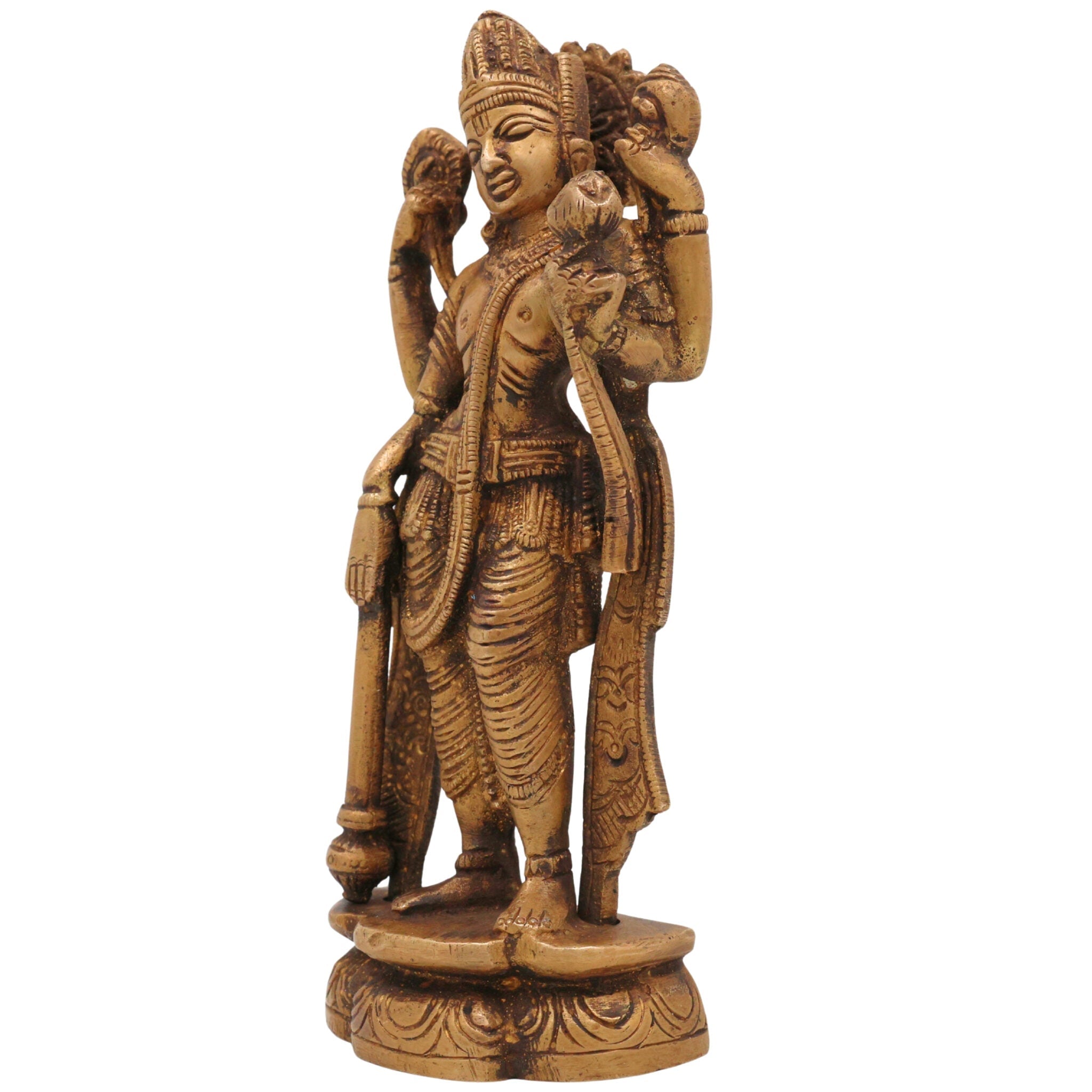 Brass Vishnu Idol | Narayana Murti | Govinda Moorti | Keshava Pratima | Handcrafted Pooja Statue for Home Decor & Gifts, Gold, 5.5 Inch, 1 Piece