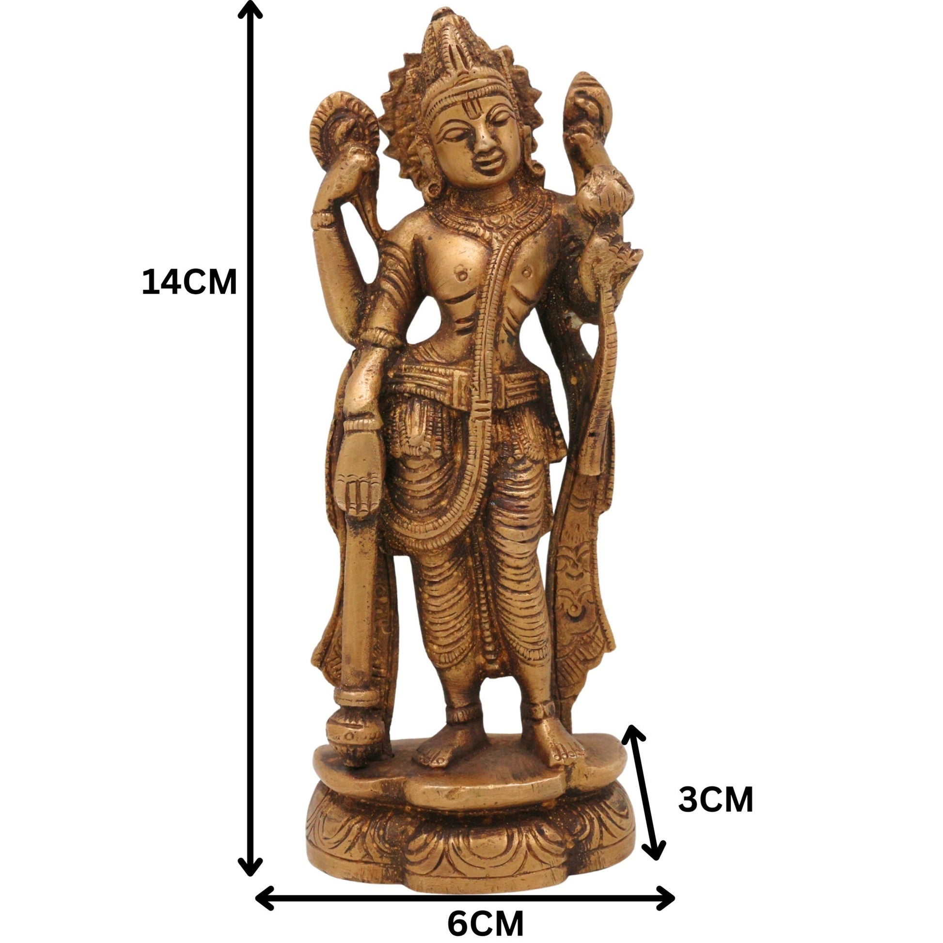 Brass Vishnu Idol | Narayana Murti | Govinda Moorti | Keshava Pratima | Handcrafted Pooja Statue for Home Decor & Gifts, Gold, 5.5 Inch, 1 Piece