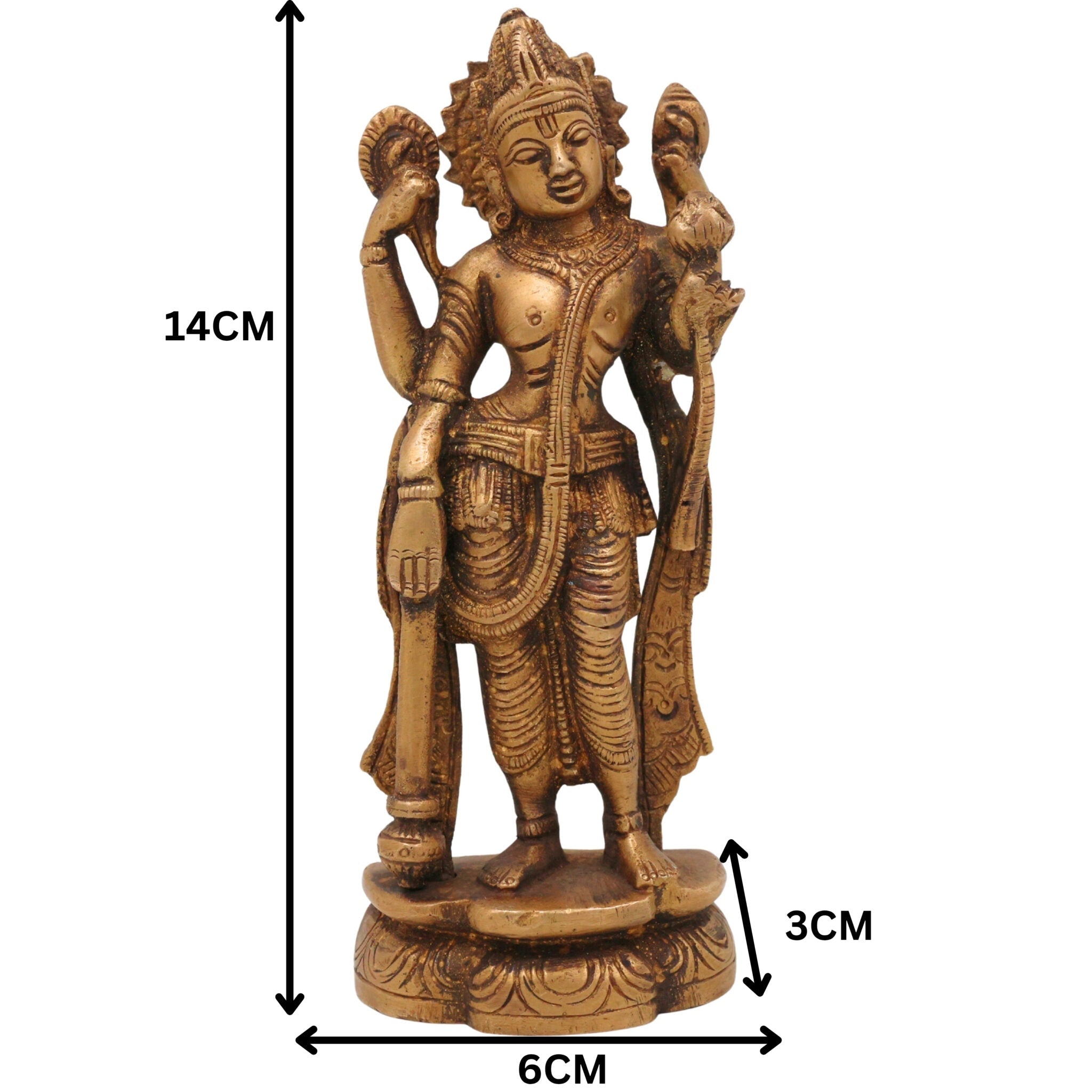 Brass Vishnu Idol | Narayana Murti | Govinda Moorti | Keshava Pratima | Handcrafted Pooja Statue for Home Decor & Gifts, Gold, 5.5 Inch, 1 Piece