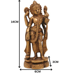 Brass Vishnu Idol | Narayana Murti | Govinda Moorti | Keshava Pratima | Handcrafted Pooja Statue for Home Decor & Gifts, Gold, 5.5 Inch, 1 Piece