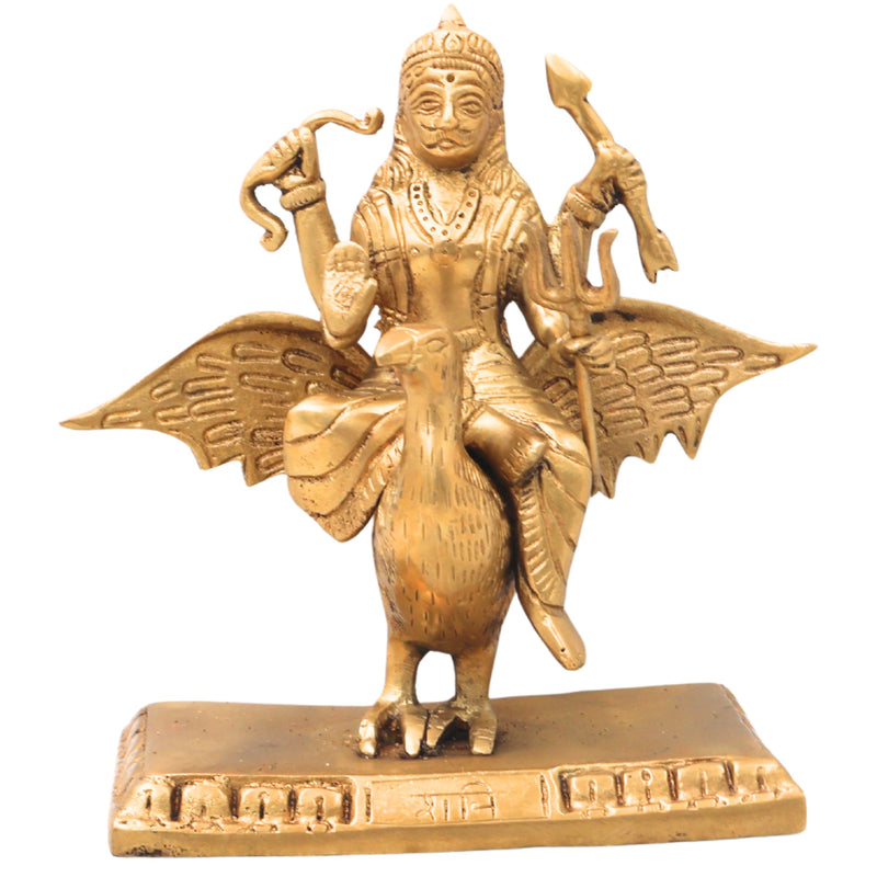 Brass Shani Dev Idol, Handcrafted Shani Bhagwan Murti, Shanishwara Statue, Saneeswaran Vigraham | Lord Shanaishchara Pital Moorti for Home Temple & Puja Decor,Gold, 7 Inch, 1 Piece