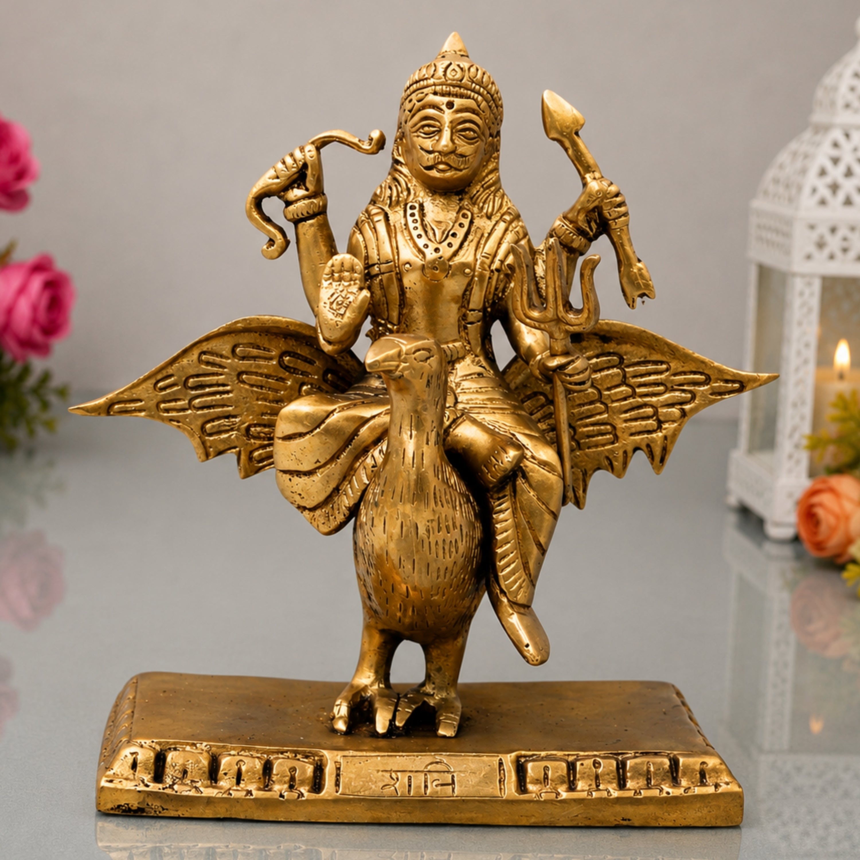 Brass Shani Dev Idol, Handcrafted Shani Bhagwan Murti, Shanishwara Statue, Saneeswaran Vigraham | Lord Shanaishchara Pital Moorti for Home Temple & Puja Decor,Gold, 7 Inch, 1 Piece