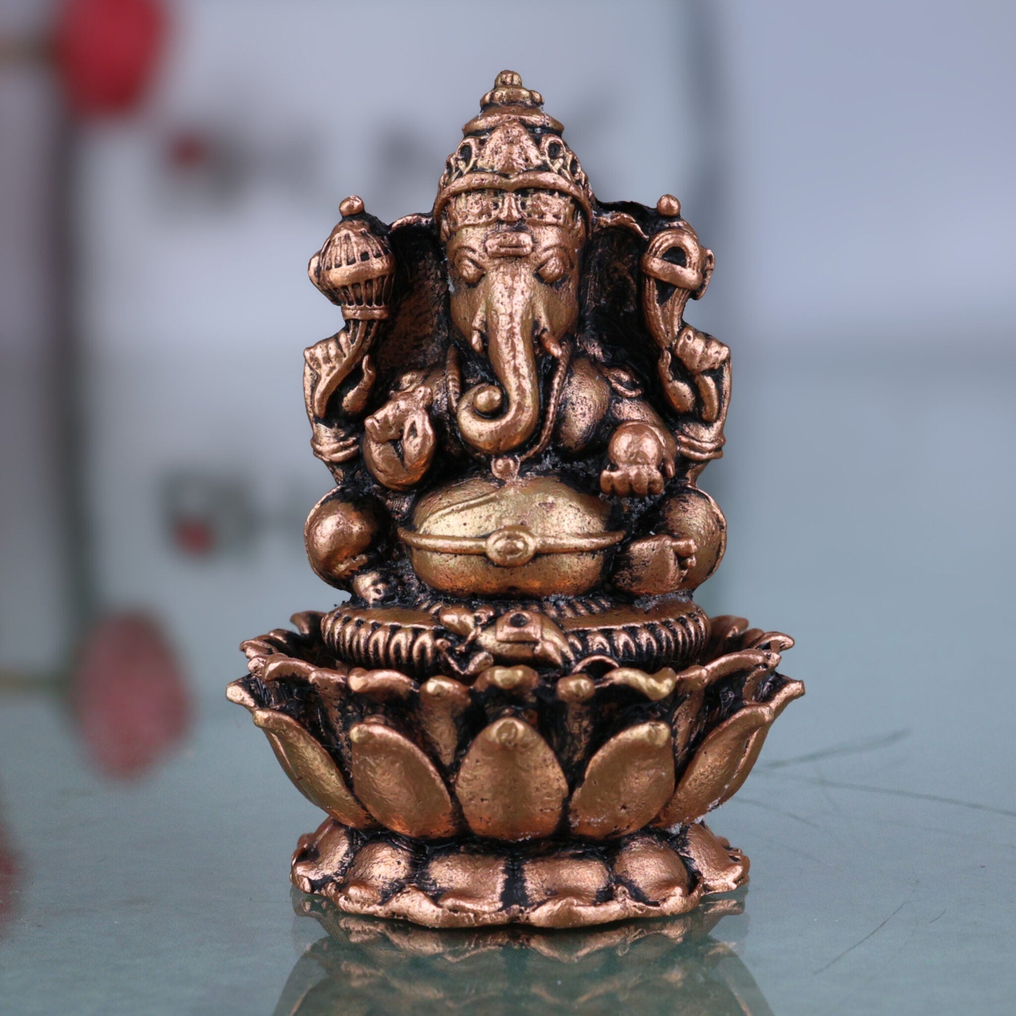 Copper Ganesha Idol, Handcrafted Tamra Ganapati Statue, Thamira Vinayaka, Pillaiyar Murti for Pooja, Home Decor & Gifts, Brown, 2 Inch, 1 Piece