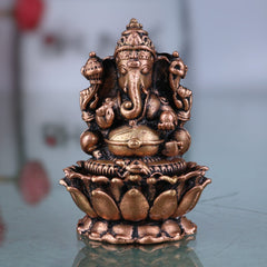 Copper Ganesha Idol, Handcrafted Tamra Ganapati Statue, Thamira Vinayaka, Pillaiyar Murti for Pooja, Home Decor & Gifts, Brown, 2 Inch, 1 Piece