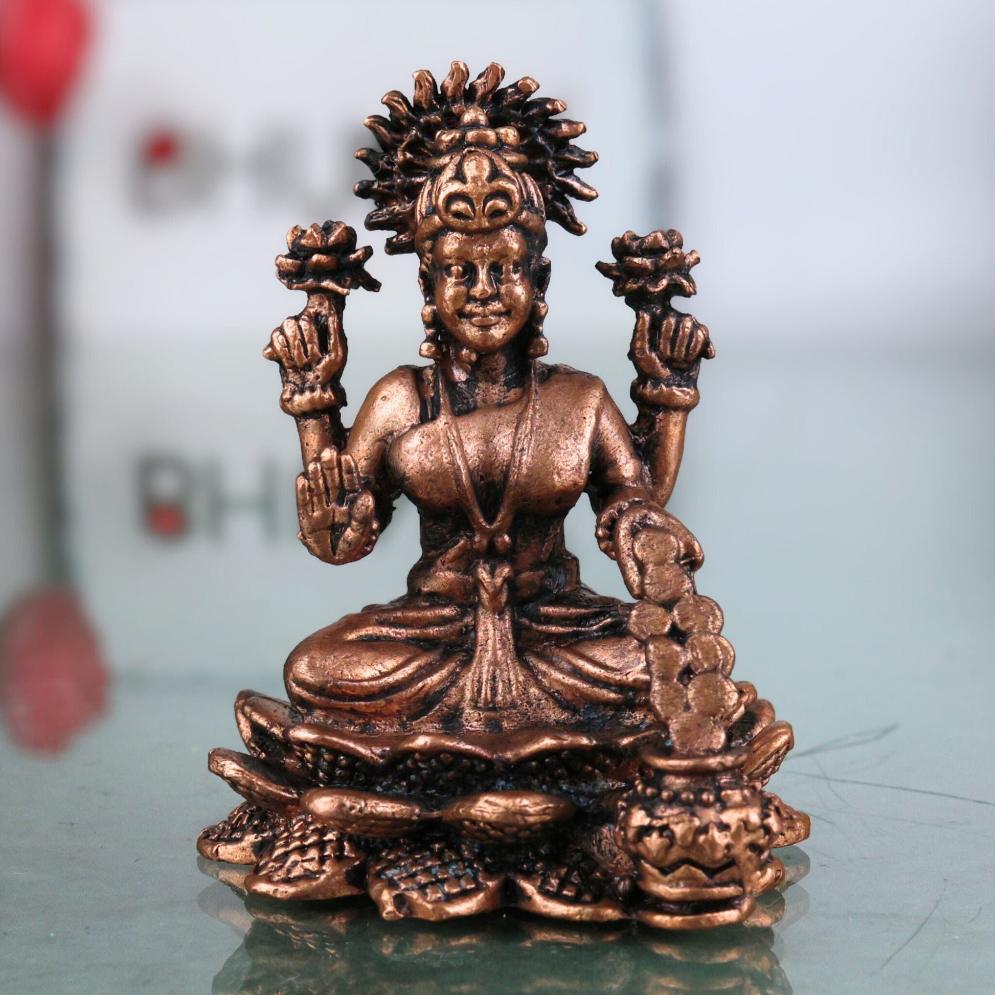 Copper Lakshmi Idol, Tamra Mahalakshmi Murti, Varalakshmi Statue for Pooja, Temple & Home Decor, Brown, 2 Inch, 1 Piece