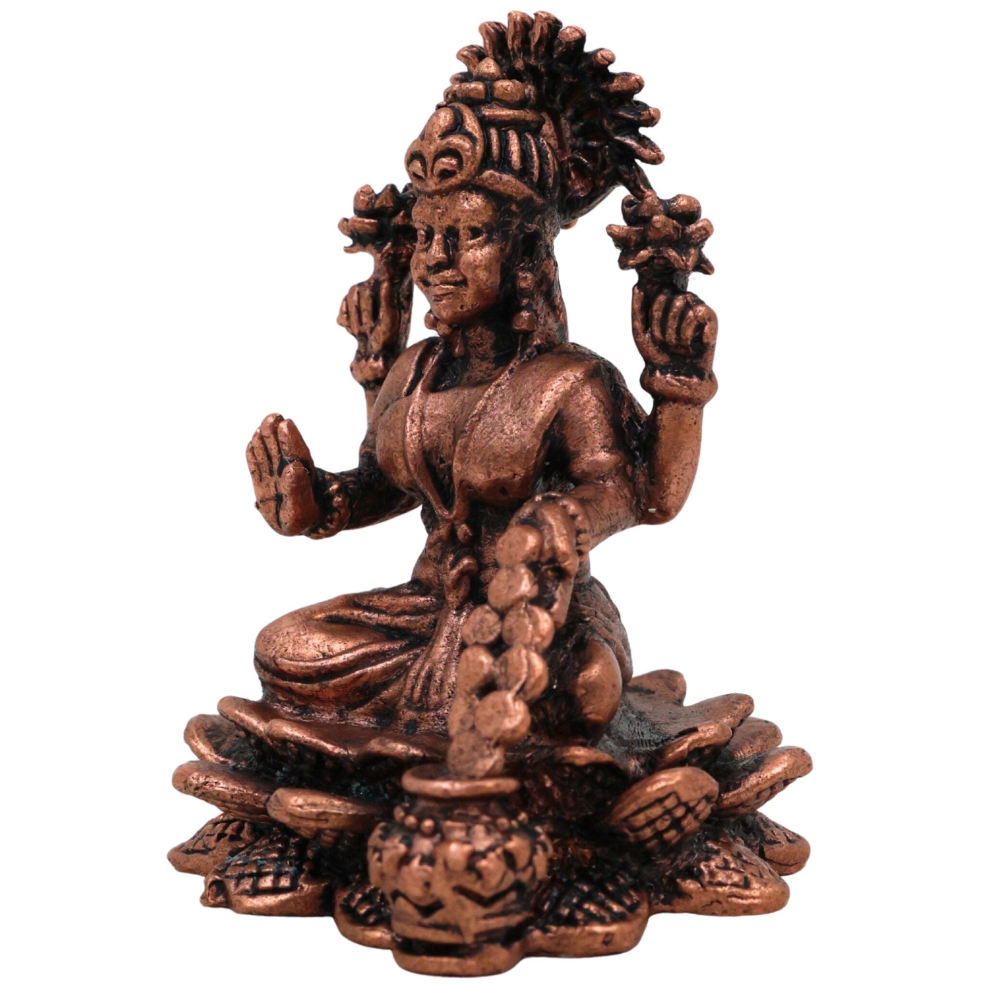 Copper Lakshmi Idol, Tamra Mahalakshmi Murti, Varalakshmi Statue for Pooja, Temple & Home Decor, Brown, 2 Inch, 1 Piece