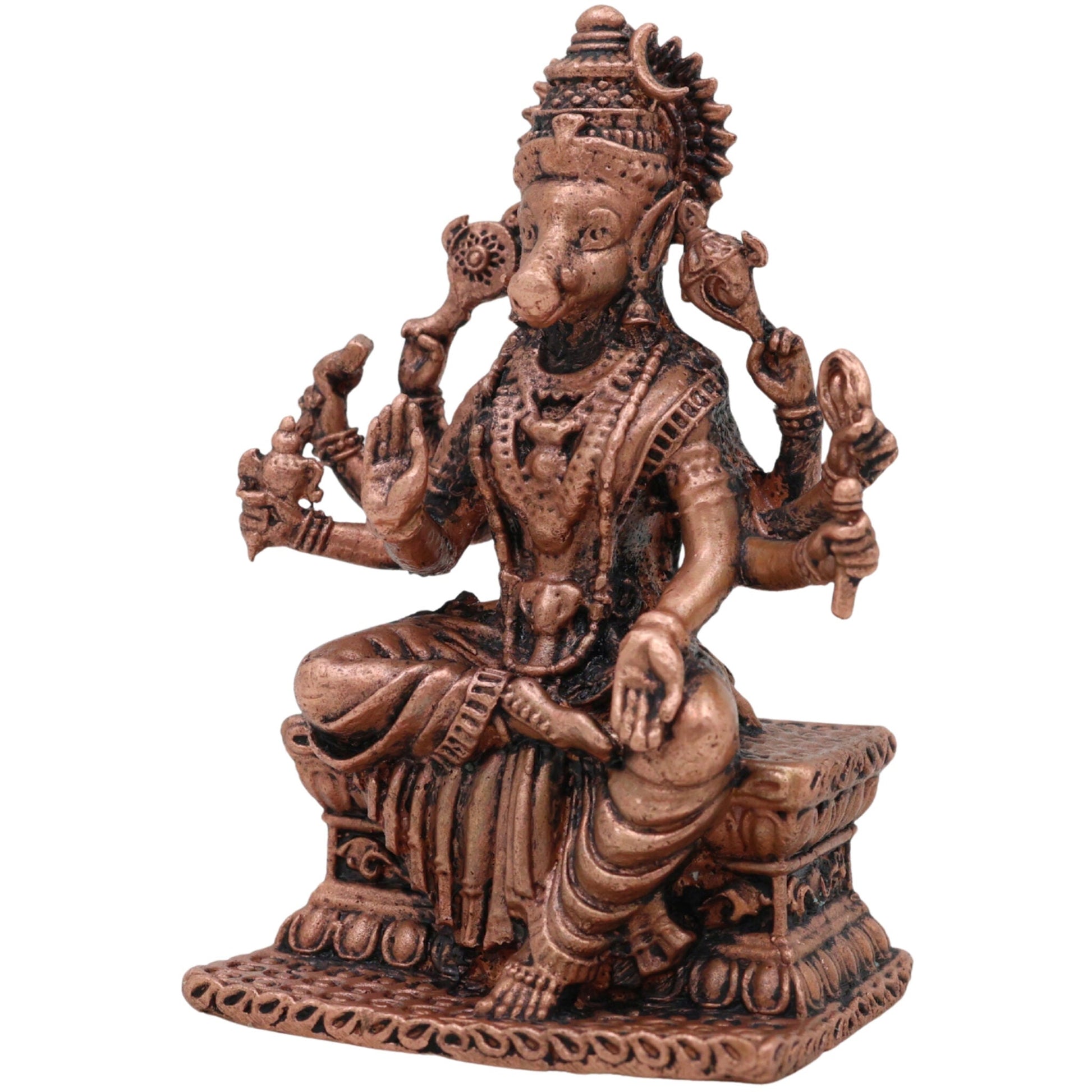 Copper Varahi Amman Idol, Handcrafted Tamra Varahi Devi Murti for Pooja, Home Decor & Spiritual Gifting, Gold, 3 Inch, 1 Piece