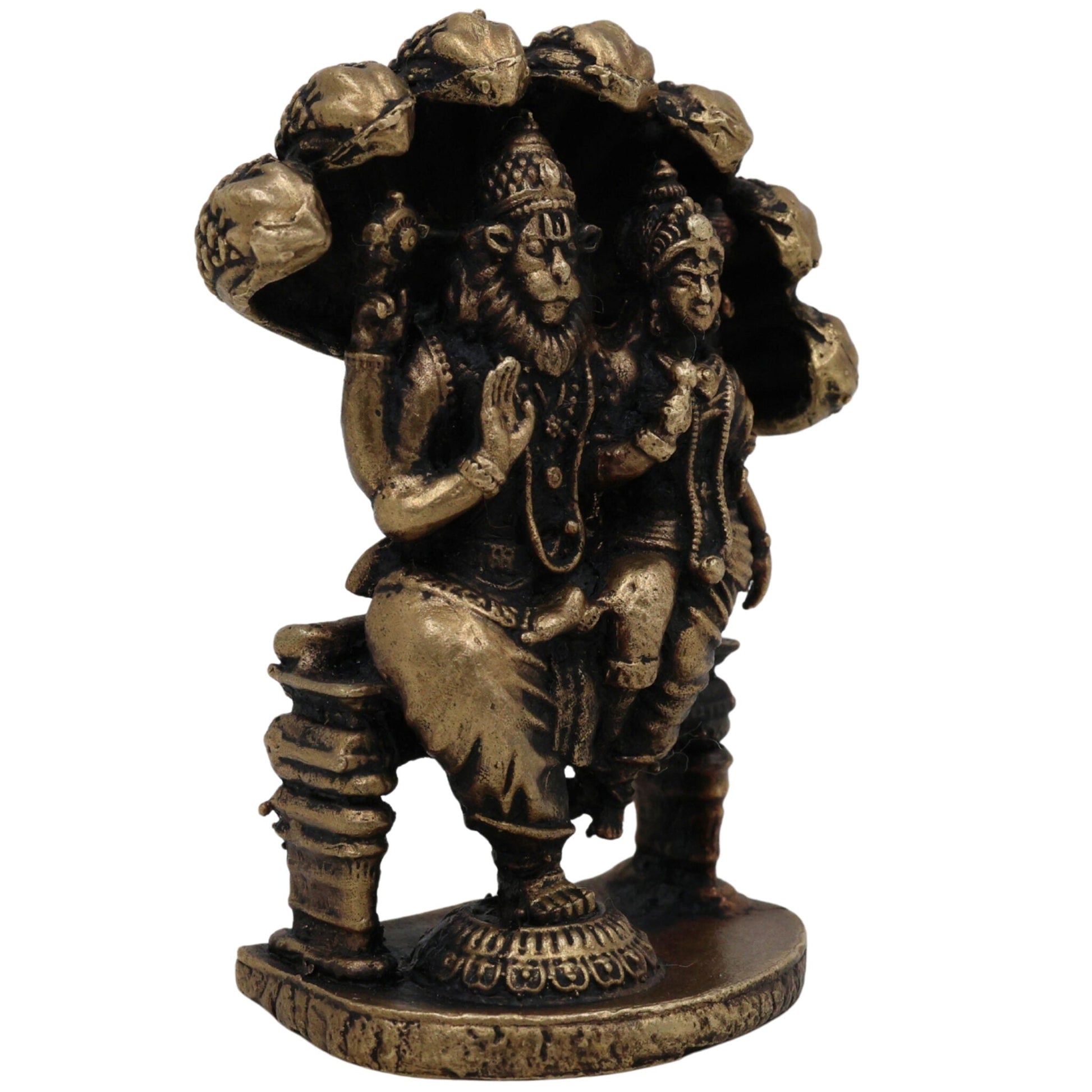 Brass Lakshmi Narasimha Idol, Laxmi Narasimha Murti, Peetal Narasimha Lakshmi Vigraham, Pital Lakshmi Narasimha Statue for Pooja Decor, Gold, 2.5 Inch, 1 Piece