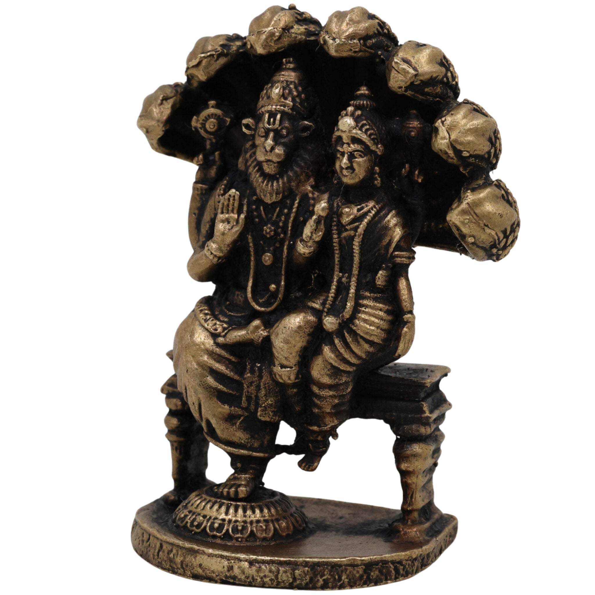 Brass Lakshmi Narasimha Idol, Laxmi Narasimha Murti, Peetal Narasimha Lakshmi Vigraham, Pital Lakshmi Narasimha Statue for Pooja Decor, Gold, 2.5 Inch, 1 Piece
