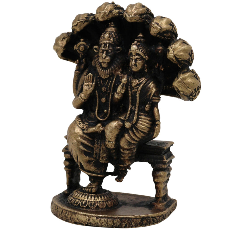 Brass Lakshmi Narasimha Idol, Laxmi Narasimha Murti, Peetal Narasimha Lakshmi Vigraham, Pital Lakshmi Narasimha Statue for Pooja Decor, Gold, 2.5 Inch, 1 Piece