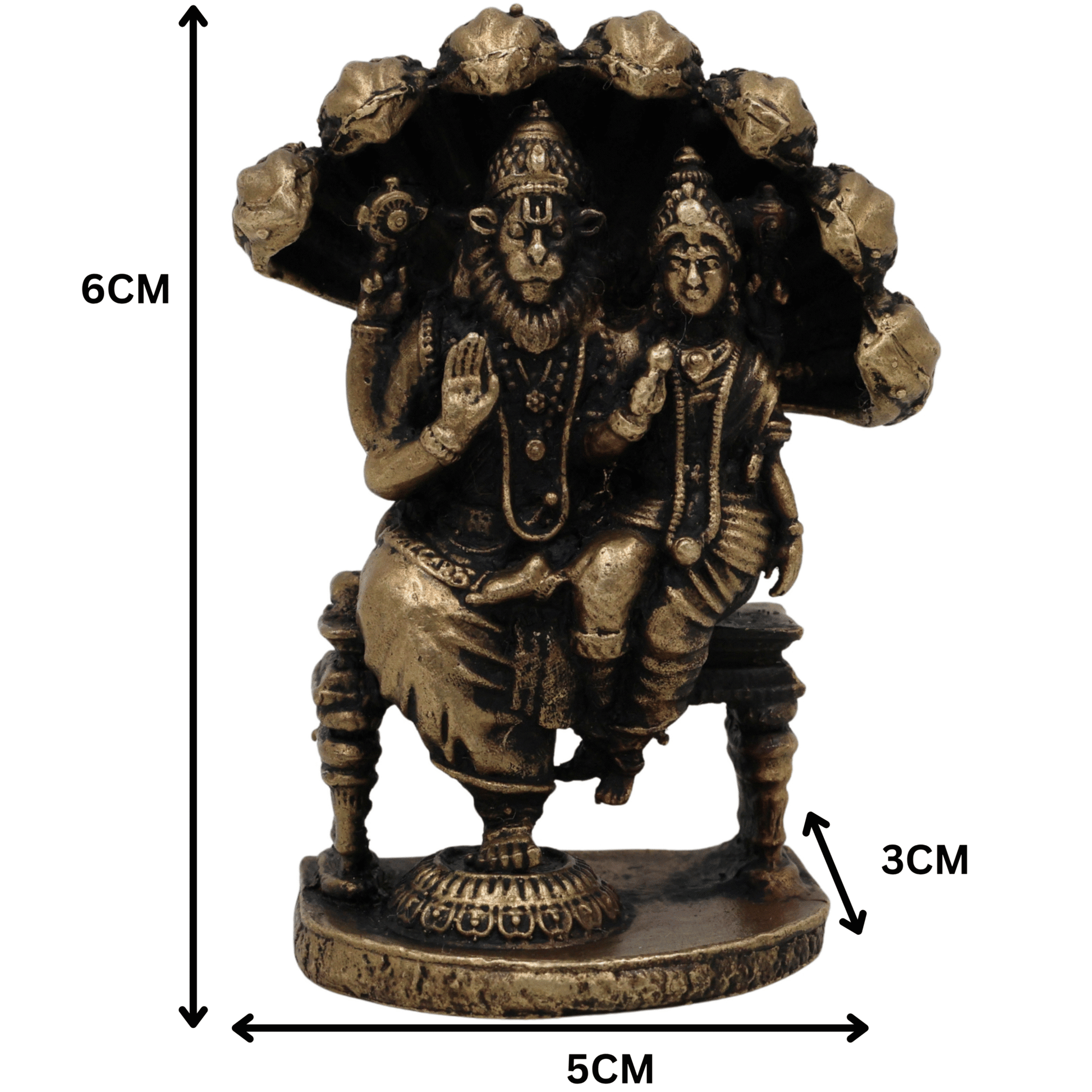 Brass Lakshmi Narasimha Idol, Laxmi Narasimha Murti, Peetal Narasimha Lakshmi Vigraham, Pital Lakshmi Narasimha Statue for Pooja Decor, Gold, 2.5 Inch, 1 Piece
