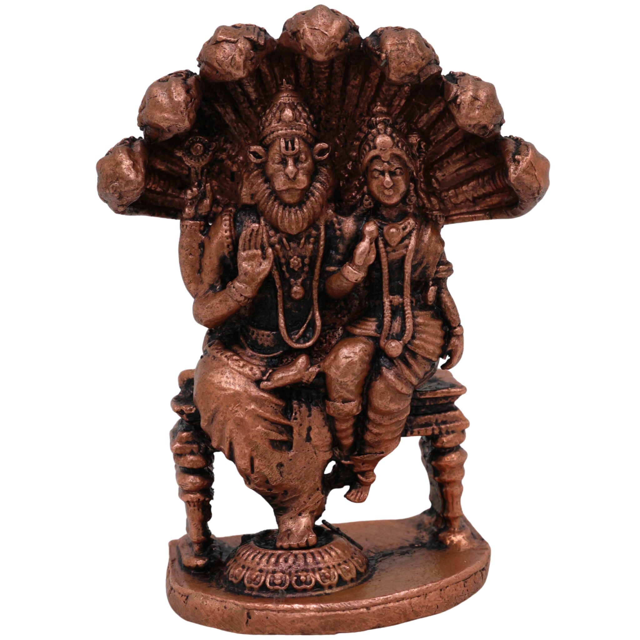 Copper Lakshmi Narasimha Idol, Tamra Narasimha Lakshmi Murti, Handcrafted Mahalakshmi Narasimha Statue for Pooja, Temple & Home Decor, Brown, 2.5 Inch, 1 Piece