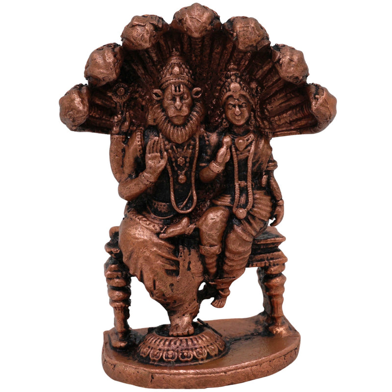 Copper Lakshmi Narasimha Idol, Tamra Narasimha Lakshmi Murti, Handcrafted Mahalakshmi Narasimha Statue for Pooja, Temple & Home Decor, Brown, 2.5 Inch, 1 Piece